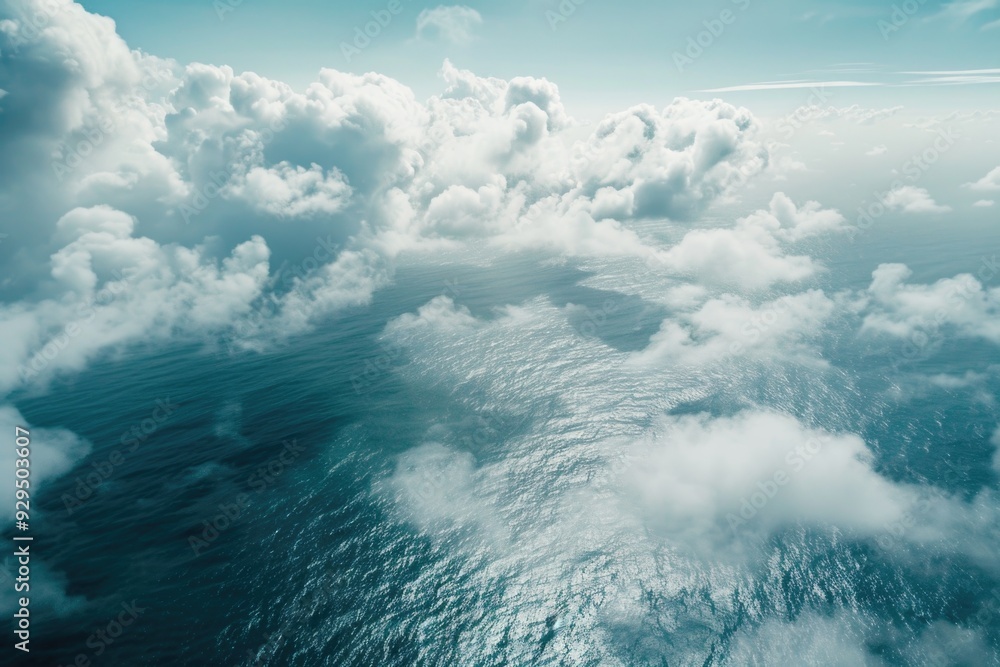 View of the ocean from above, with waves and horizon visible View of the ocean from above, with waves and horizon visible