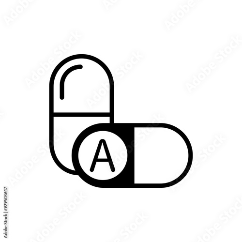 Free Download Vitamin pill icon. Bold black outline. Letter A detail. Minimalist vector graphic. - GFXLoad