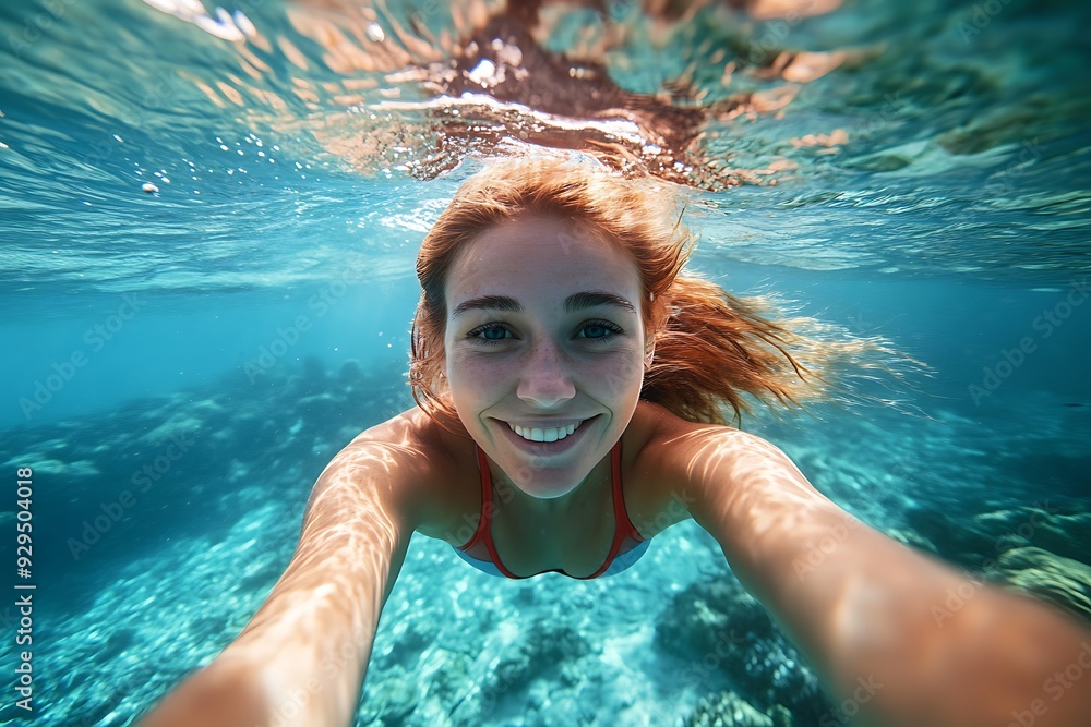 portrait of woman swimming underwater portrait of woman swimming underwater