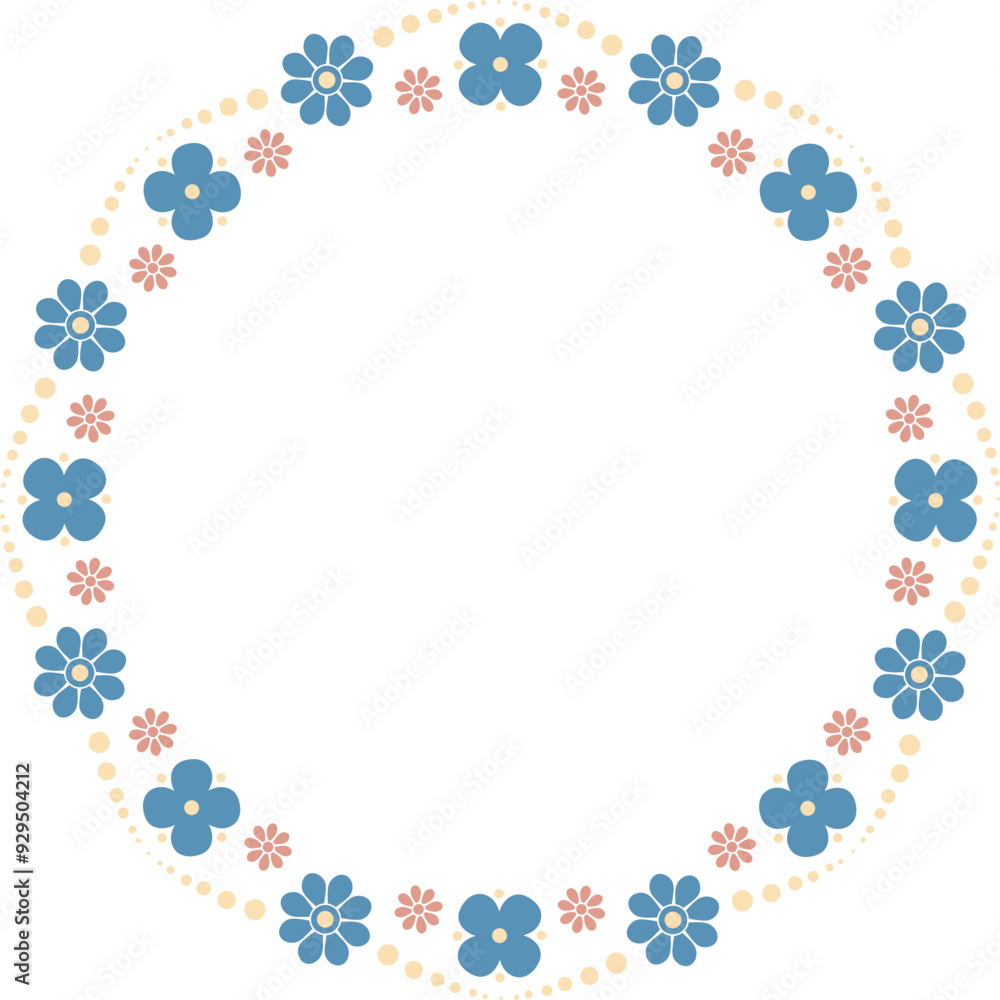 Childish round floral frame border. Isolated decoration Childish round floral frame border. Isolated decoration