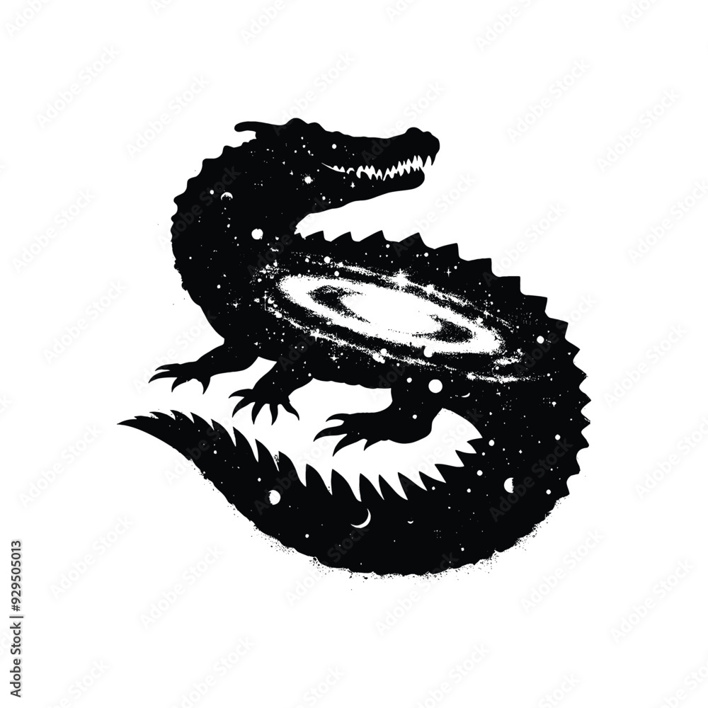 silhouette of Crocodile, filled with space and sci-fi element in rough drawing, animal, silhouette of Crocodile, filled with space and sci-fi element in rough drawing, animal,