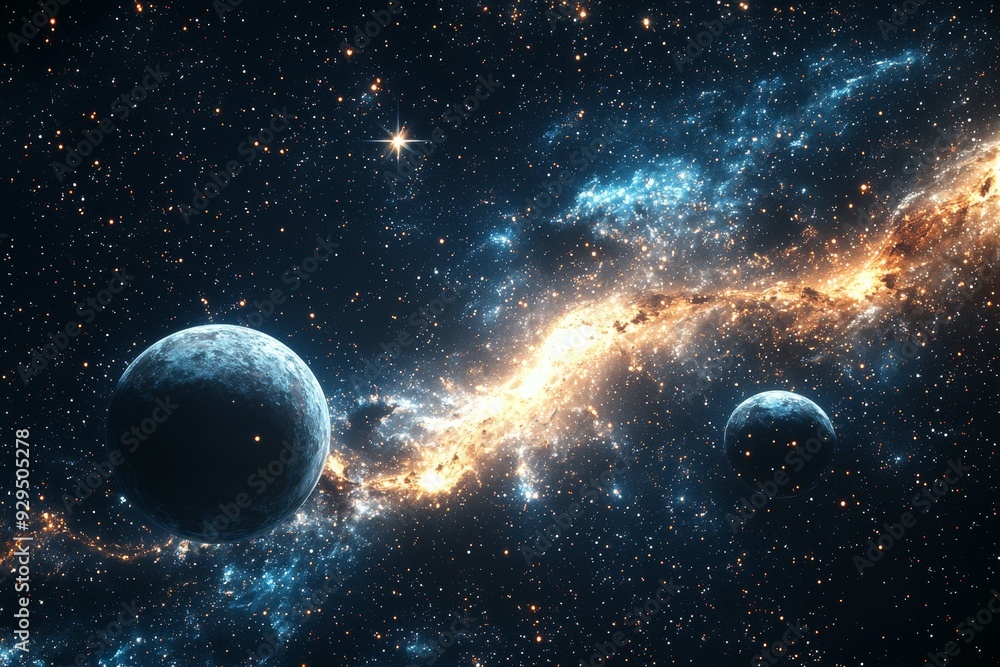 Space cosmic illustration with planets scene created with Generative AI Space cosmic illustration with planets scene created with Generative AI