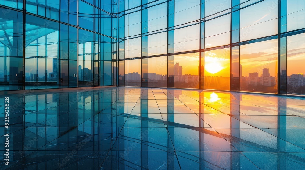 Sunset Reflected in the Glass Facade of a Modern Building Sunset Reflected in the Glass Facade of a Modern Building