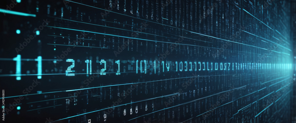 Obraz premium An abstract digital background with binary code and AI algorithms running in the background