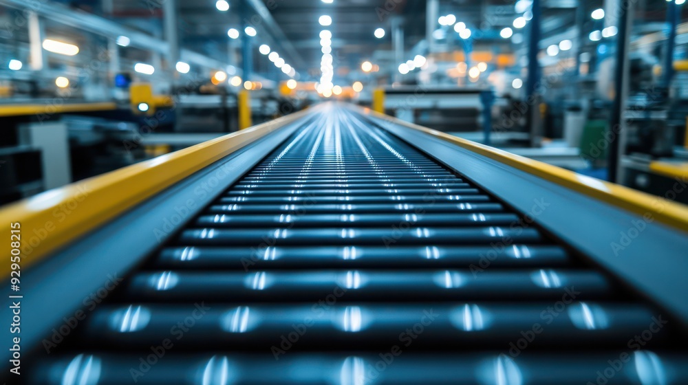 Close-up of conveyor belts moving products through an automated factory, showcasing the flow and efficiency of industrial automation. Close-up of conveyor belts moving products through an automated factory, showcasing the flow and efficiency of industrial automation.