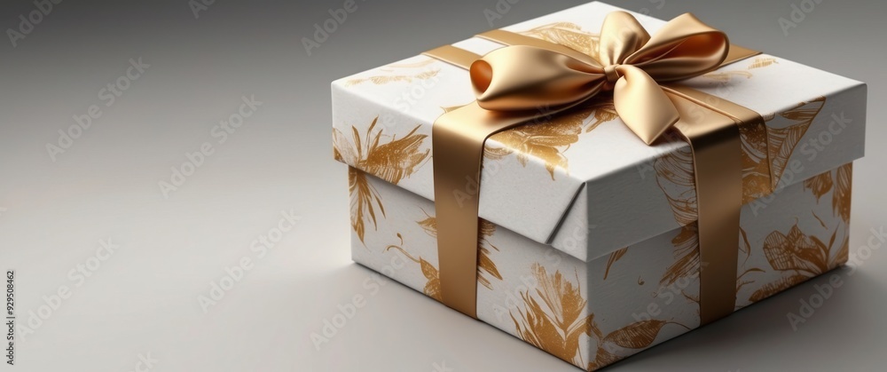White Gift Box with Gold Ribbon and Floral Pattern White Gift Box with Gold Ribbon and Floral Pattern