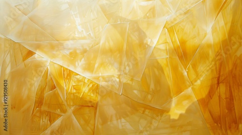 An abstract composition featuring overlapping translucent shapes in warm yellow tones, creating a sense of depth and movement. photo