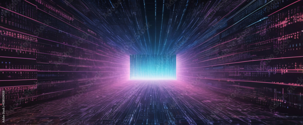 Obraz premium An abstract digital background with binary code and AI algorithms running in the background