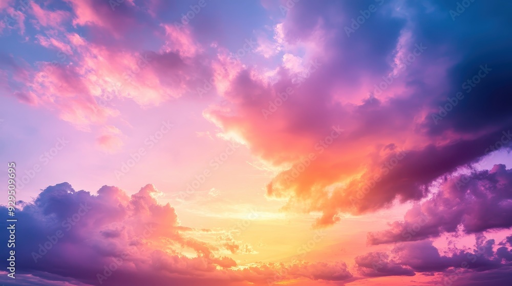 Fototapeta premium A vibrant sunset with colorful clouds illuminating the sky.