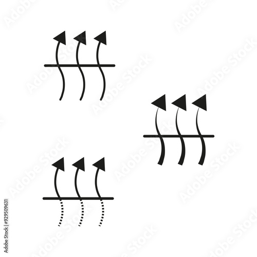 Breathable fabric icons. Airflow arrow symbols. Ventilation arrows concept. Vector simple graphics.