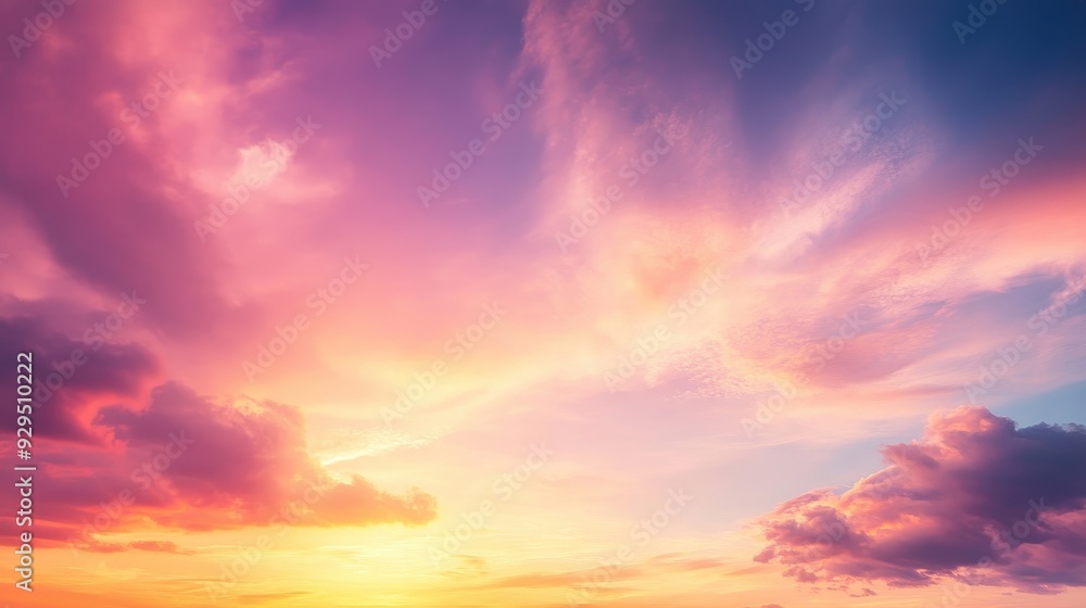 A vibrant sunset with colorful clouds illuminating the sky. A vibrant sunset with colorful clouds illuminating the sky.