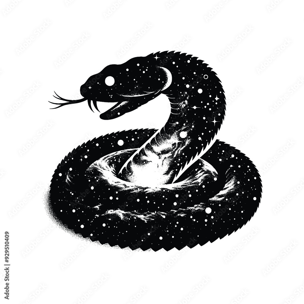 Naklejka premium silhouette of Rattlesnake, filled with space and sci-fi element in rough drawing, animal,