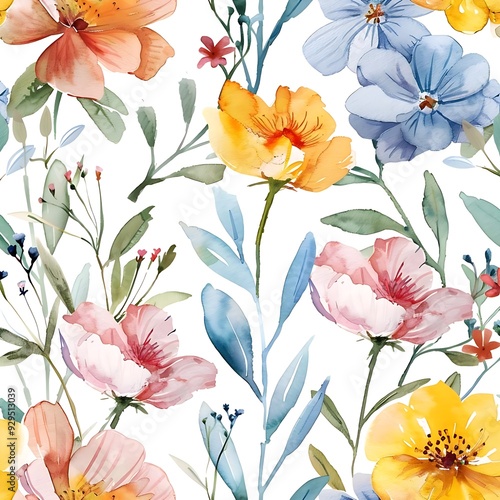 Wallpaper Mural Watercolor Wildflowers in Soft Pastel Tones Torontodigital.ca