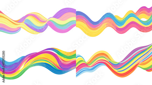 A series of four colorful lines that are curved and wavy. The lines are in different colors and are arranged in a way that they seem to be flowing together. Scene is one of movement and energy