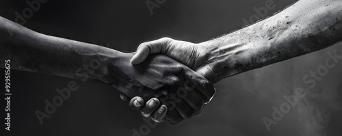 Two Hands Clasped in a Handshake, Monochrome Photography