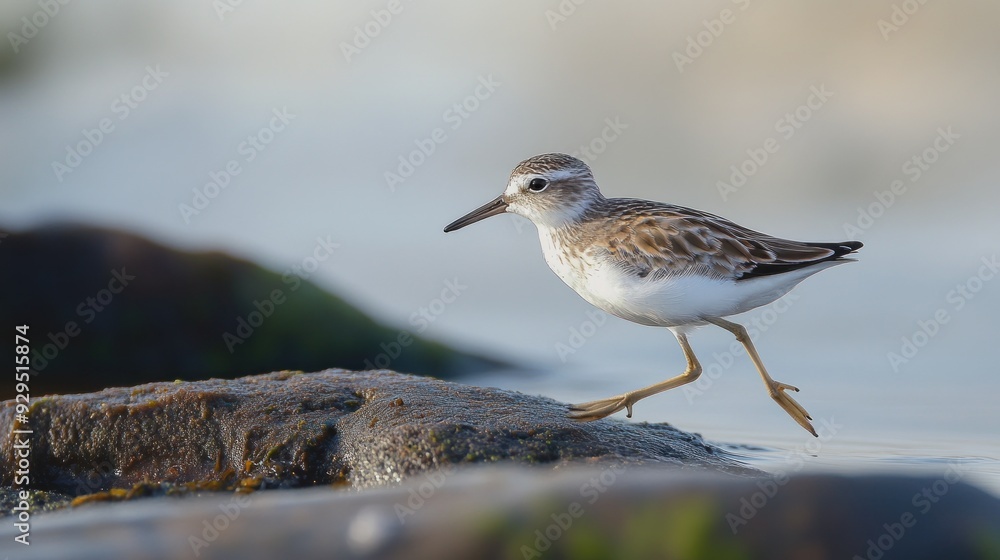 A Small Shorebird Walking on a Rock A Small Shorebird Walking on a Rock