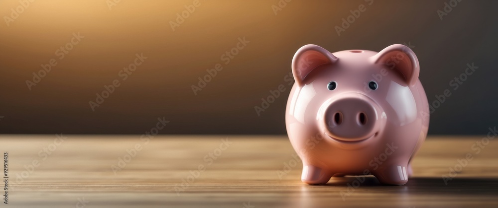 Fototapeta premium A Pink Piggy Bank on a Wooden Tabletop