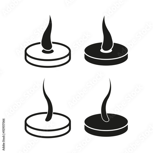 Tealight candle icon. Burning flame symbol. Simple round candle design. Vector illustration.