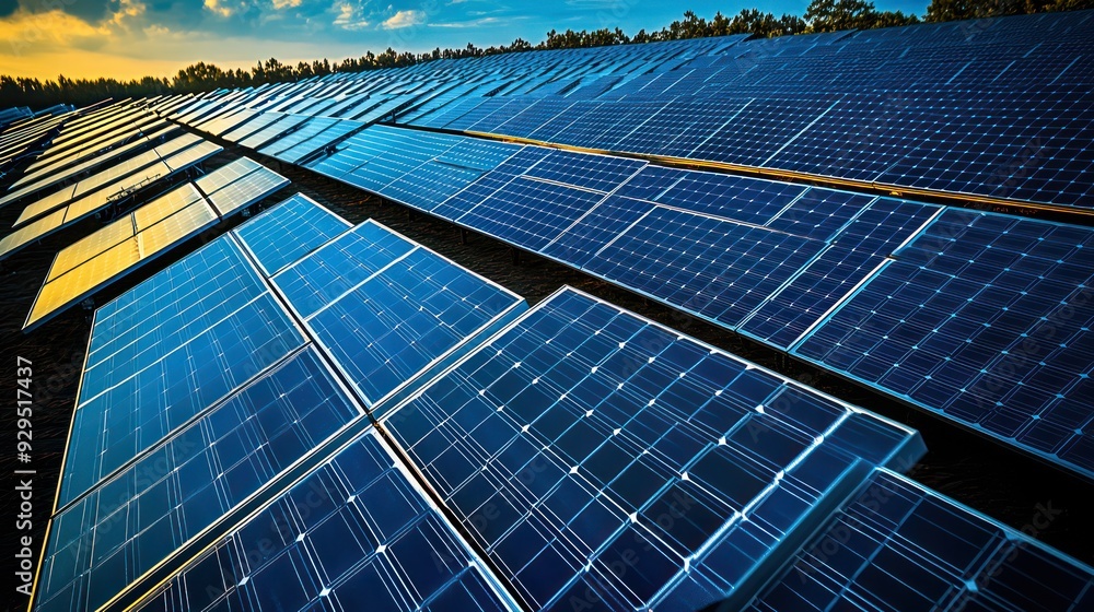 Solar panels in a large solar farm, representing the shift towards renewable energy in industry. Solar panels in a large solar farm, representing the shift towards renewable energy in industry.