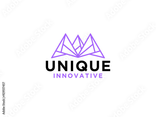 Abstract Mountain Logo. Geometric Line Initial Letter M isolated on White Background.