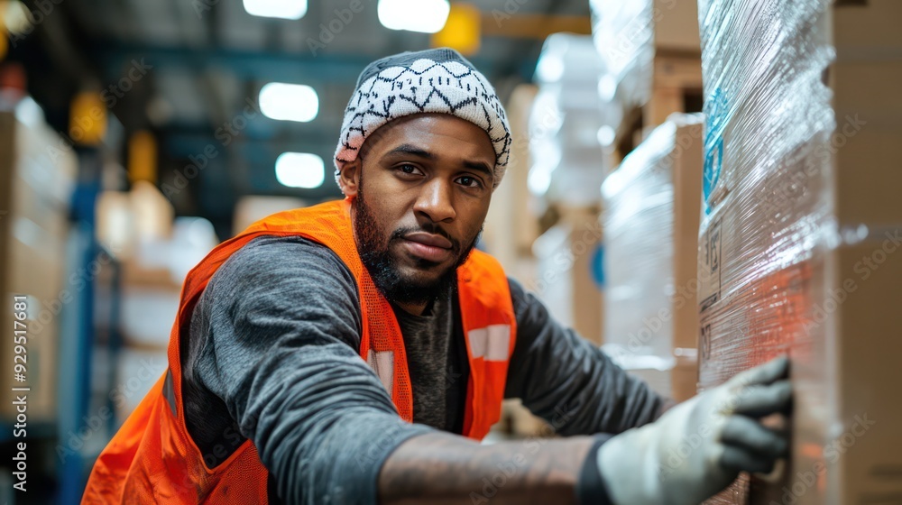 Warehouse worker loading a truck, highlighting the strength and efficiency required in logistics. Warehouse worker loading a truck, highlighting the strength and efficiency required in logistics.