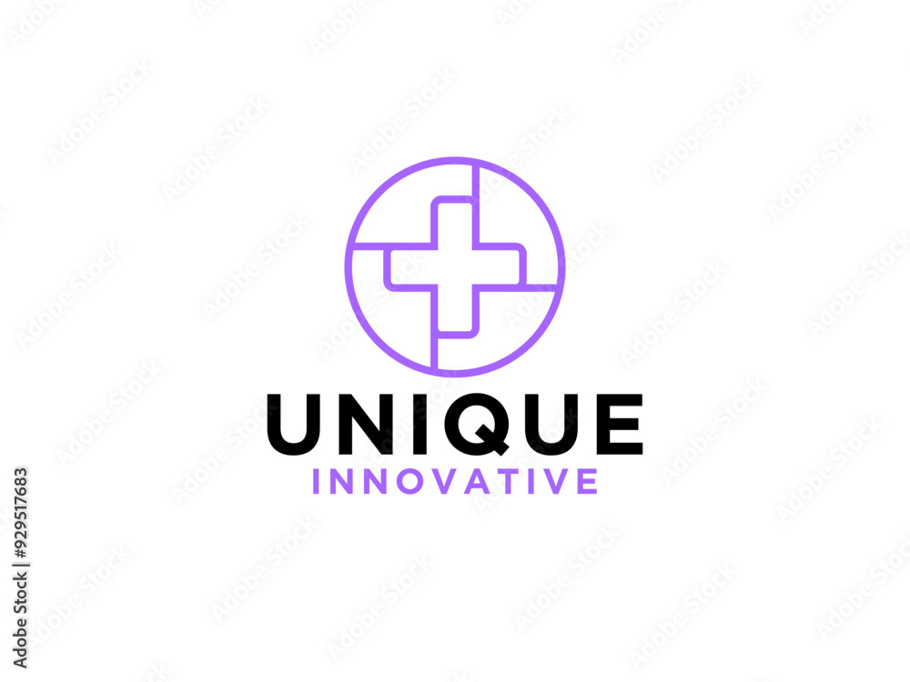 Obraz premium Medical Logo Healthcare Symbol. White Cross Sign Negative Space with Circle Origami isolated on White Background.