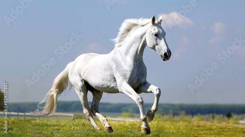 White Horse Running in Field