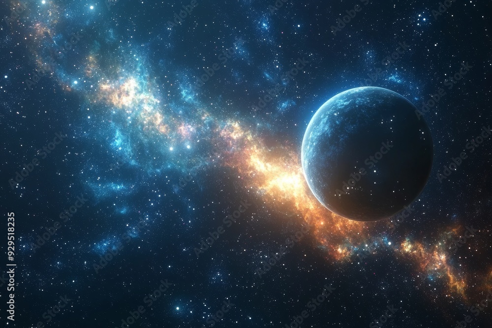 Space cosmic illustration with planets scene created with Generative AI Space cosmic illustration with planets scene created with Generative AI