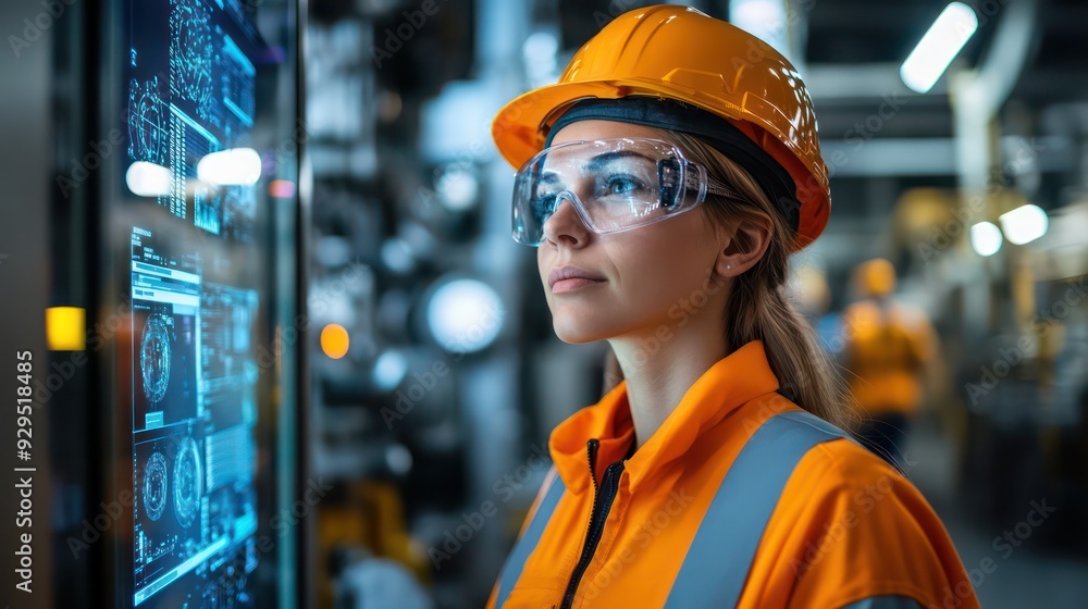 A Workers using digital tools to monitor production efficiency in a smart manufacturing facility. A Workers using digital tools to monitor production efficiency in a smart manufacturing facility.