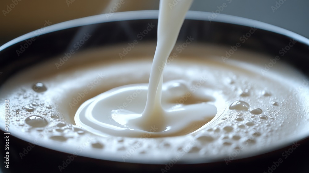 Milk foam pouring into cappuccino cup. Coffee background Milk foam pouring into cappuccino cup. Coffee background