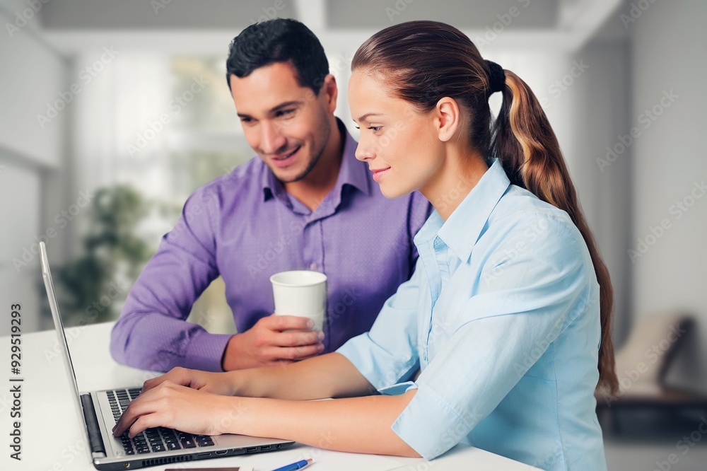Happy young couple with laptop for finance planning Happy young couple with laptop for finance planning