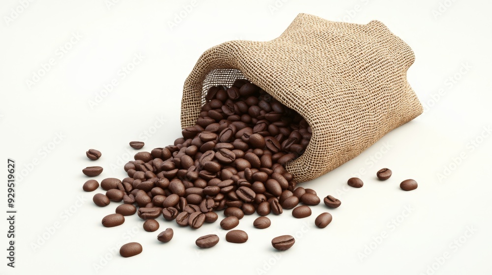 Fresh Organic Coffee Beans Spilling from Burlap Sack - 3D Illustration Fresh Organic Coffee Beans Spilling from Burlap Sack - 3D Illustration