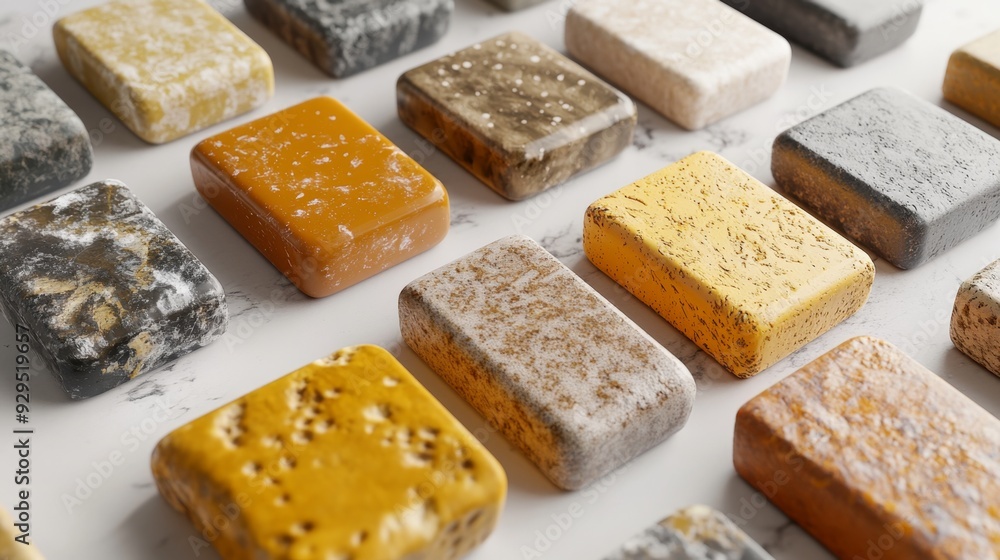 Vibrant 3D Illustration of Organic Soap Bars with Natural Textures and Colors for Health and Wellness Concepts Vibrant 3D Illustration of Organic Soap Bars with Natural Textures and Colors for Health and Wellness Concepts