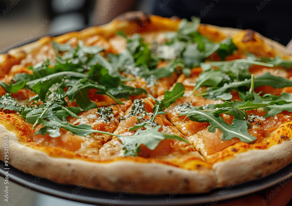 Vegan pizza topped with cashew cheese and fresh arugula, showcased in a high-angle view, vibrant colors enhancing its appetizing appeal, professional food photo composition.
Vegan pizza topped with cashew cheese and fresh arugula, showcased in a high-angle view, vibrant colors enhancing its appetizing appeal, professional food photo composition.