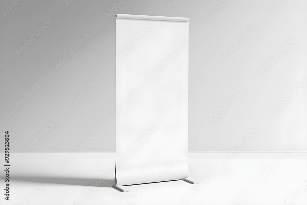 Blank white roll-up banner display mockup, isolated, 3d rendering Blank white roll-up banner display mockup, isolated, 3d rendering