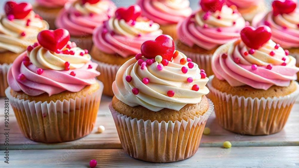 Cupcakes with Hearts and Sprinkles for Valentine's Day. Cupcakes with Hearts and Sprinkles for Valentine's Day.