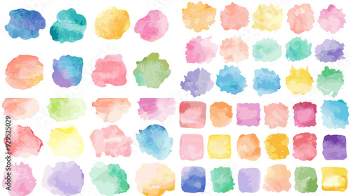 A collection of colorful watercolor splotches. The splotches are of various sizes and colors, creating a vibrant and lively atmosphere. Concept of creativity and artistic expression