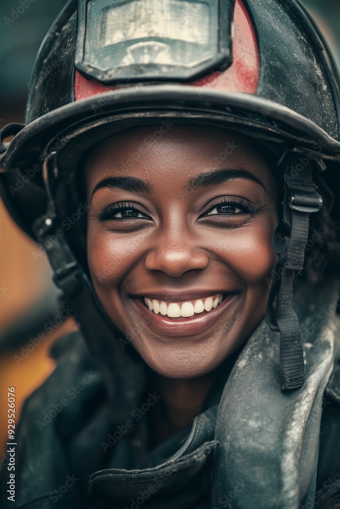 Smiling Female Firefighter in Gear Smiling Female Firefighter in Gear