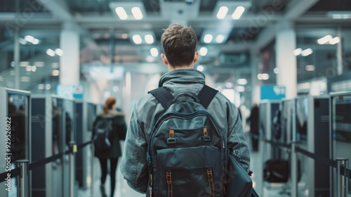 Wallpaper Mural A person carrying a backpack walks down a long hallway Torontodigital.ca