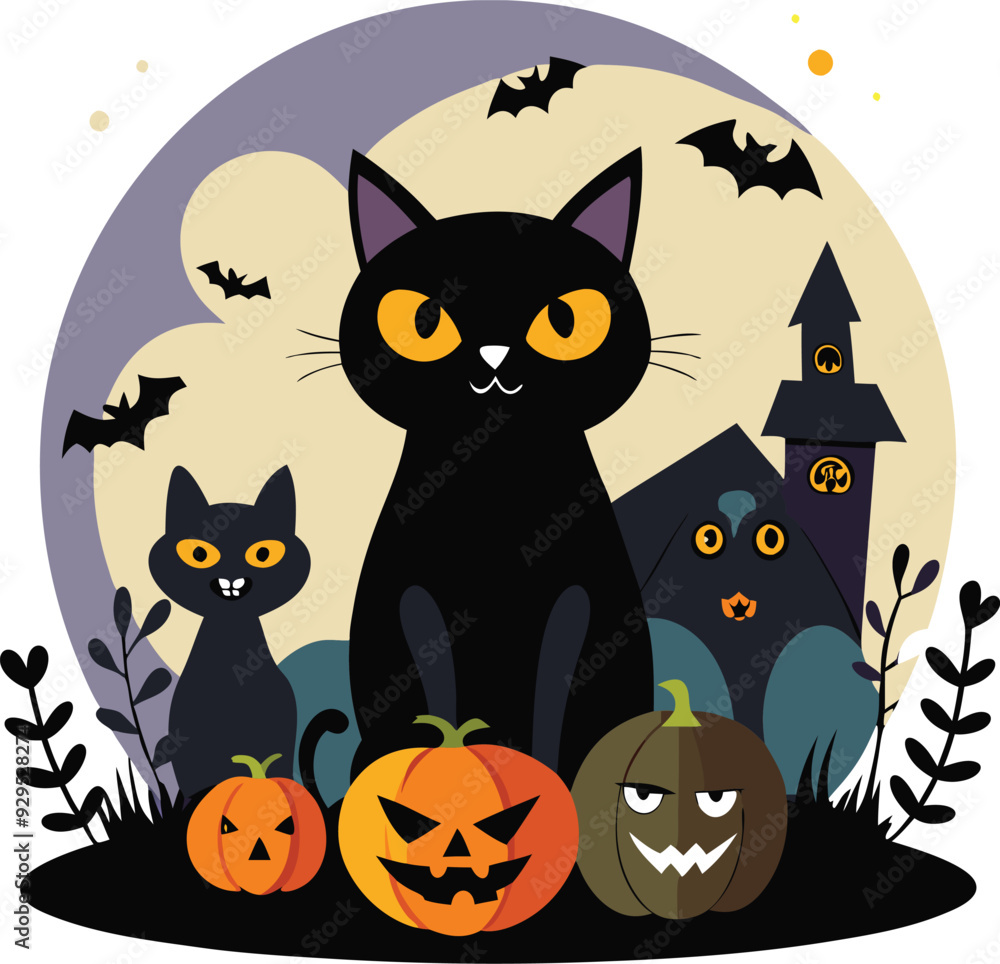 Halloween Black cat Vector Cartoon Illustration for Spooky Design Festive Art And TShirt Design Halloween Black cat Vector Cartoon Illustration for Spooky Design Festive Art And TShirt Design
