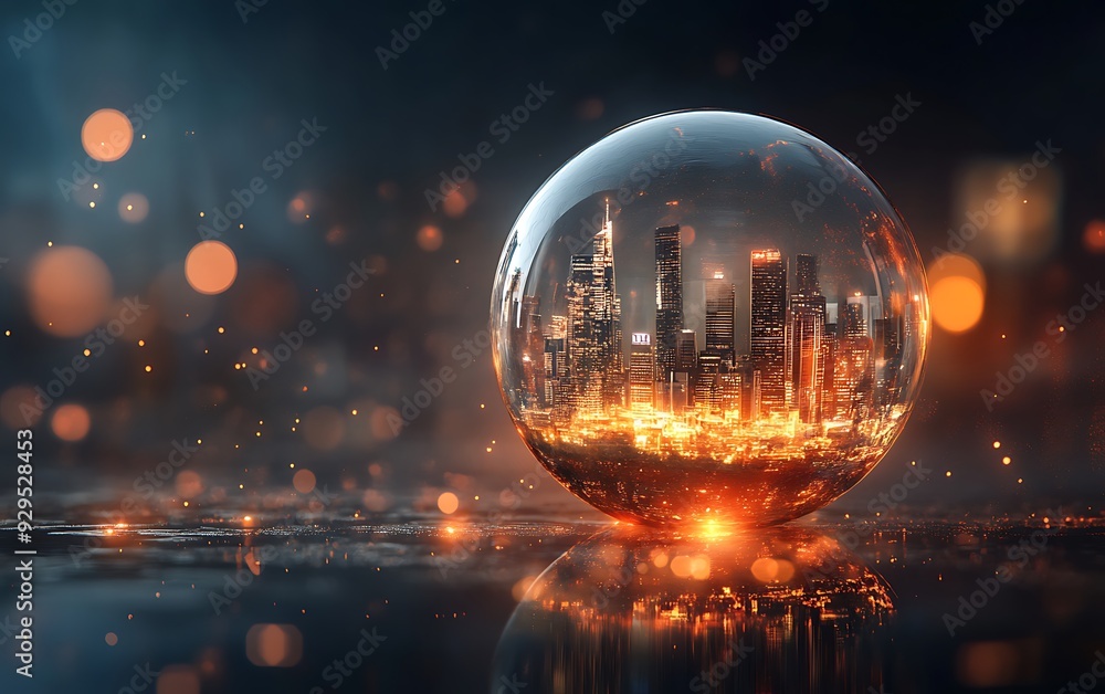 Giant Pin Approaching Bubble Containing Cityscape, Symbolizing Impending Property Market Burst Giant Pin Approaching Bubble Containing Cityscape, Symbolizing Impending Property Market Burst