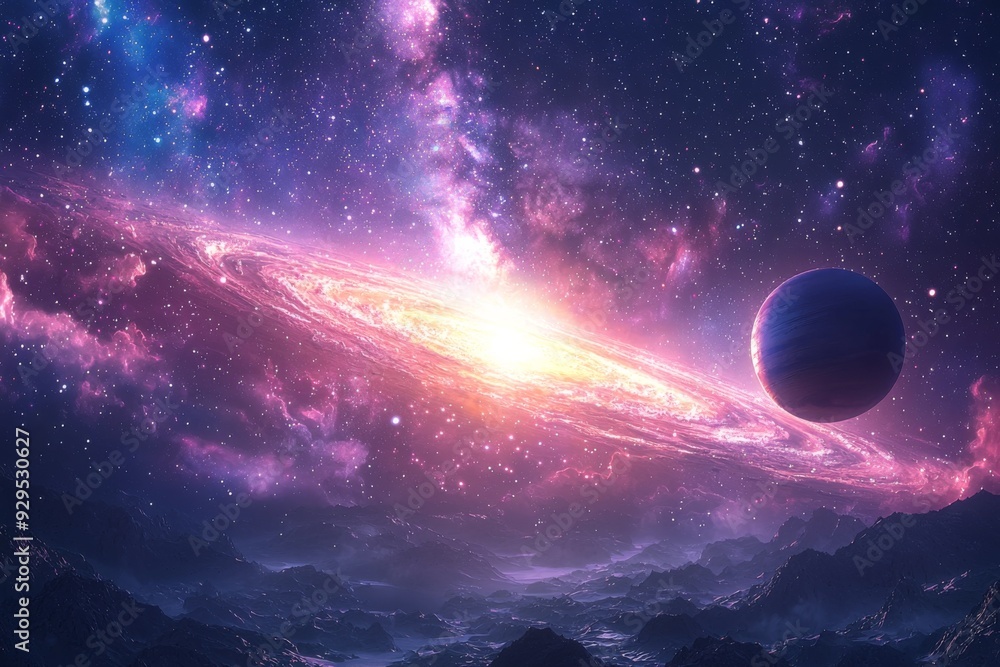 Obraz premium Space cosmic illustration with planets scene created with Generative AI