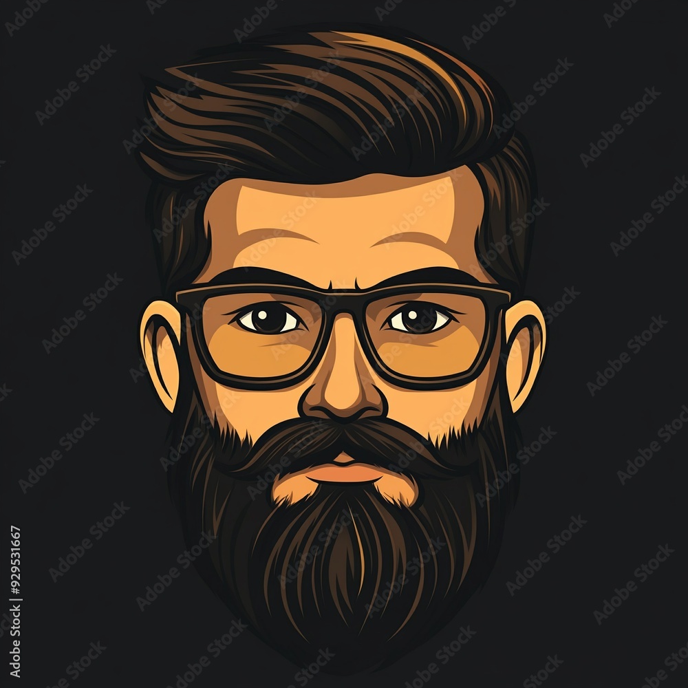 Manly face, man with a beard, mustache and glasses Manly face, man with a beard, mustache and glasses