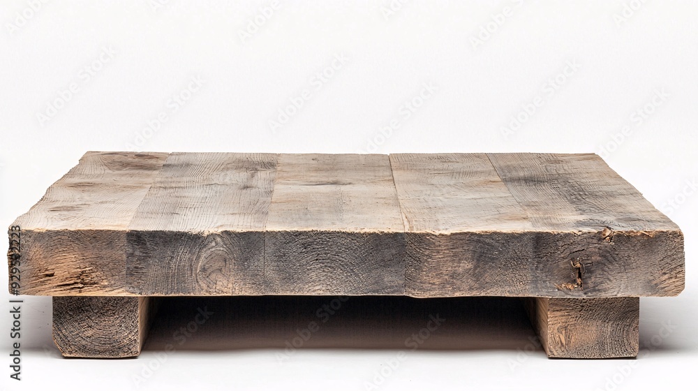 A rustic product podium with a reclaimed wood finish and a weathered appearance. The podium features visible knots and grain patterns that add character and charm. It is set against a clean, white A rustic product podium with a reclaimed wood finish and a weathered appearance. The podium features visible knots and grain patterns that add character and charm. It is set against a clean, white