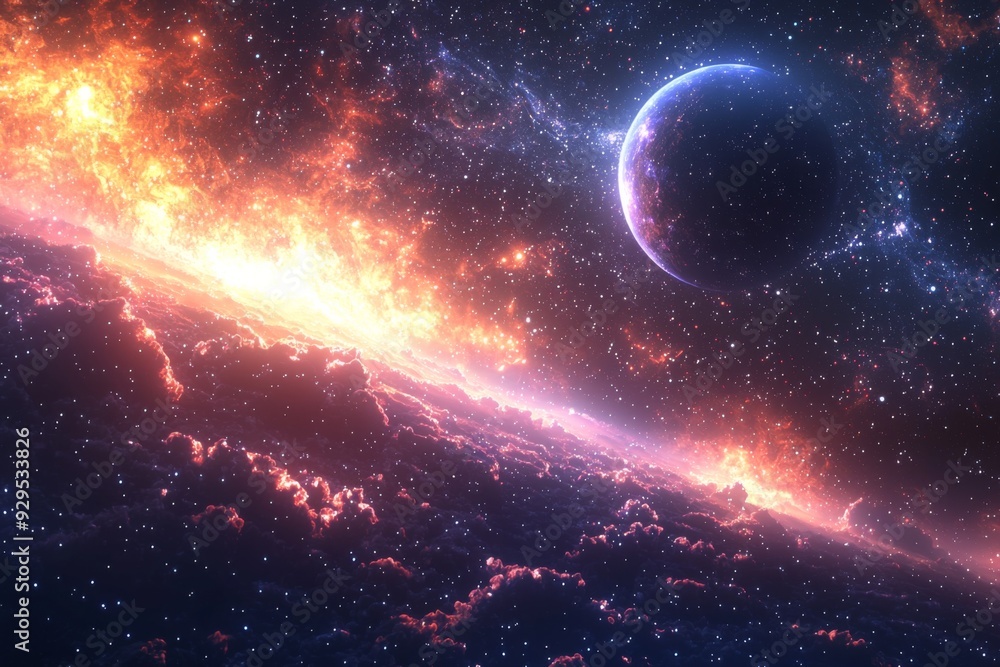 Obraz premium Space cosmic illustration with planets scene created with Generative AI