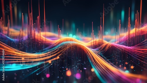 A colorful, abstract image of a wave with many different colored lines