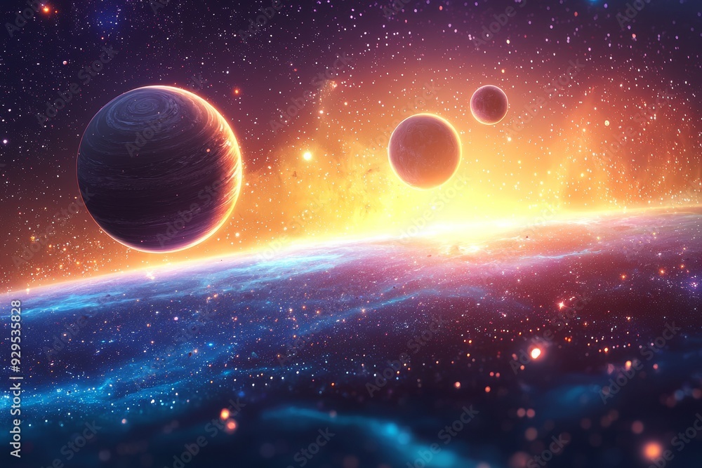 Obraz premium Space cosmic illustration with planets scene created with Generative AI