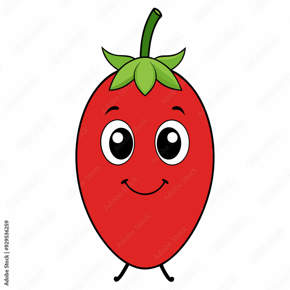 Obraz premium Goji berry cartoon isolated on white, goji berry vector illustration, fruti vector art, red Goji berry silhouette, food icon, goji berrys line art, eps