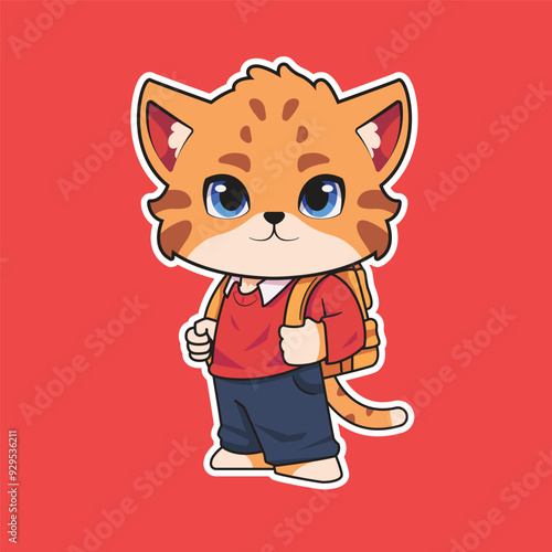 a cute cat character vector illustration mascot logo going to school