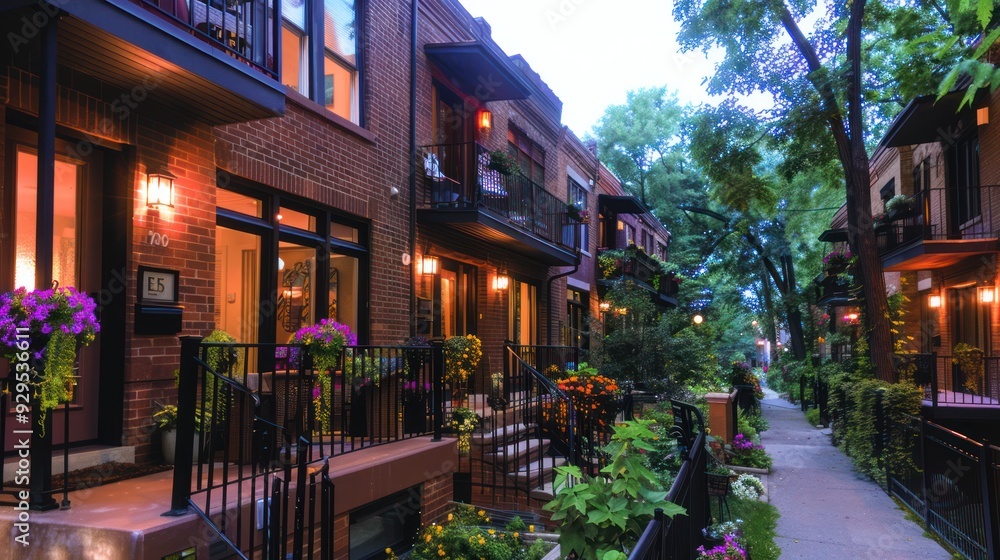 Charming Brick Townhouses with Balconies - Stunning Residential Architecture Exterior Charming Brick Townhouses with Balconies - Stunning Residential Architecture Exterior